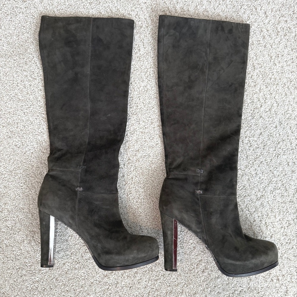 Rebecca Taylor ALANA GREY Suede LEATHER TALL Boots Platform‎ Heel silver 8 snake